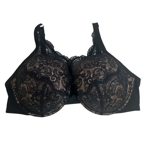 ThirdLove 44E 24/7 Lace Contour Plunge Bra Womens Black Nude Underwire Padded - Picture 2 of 13
